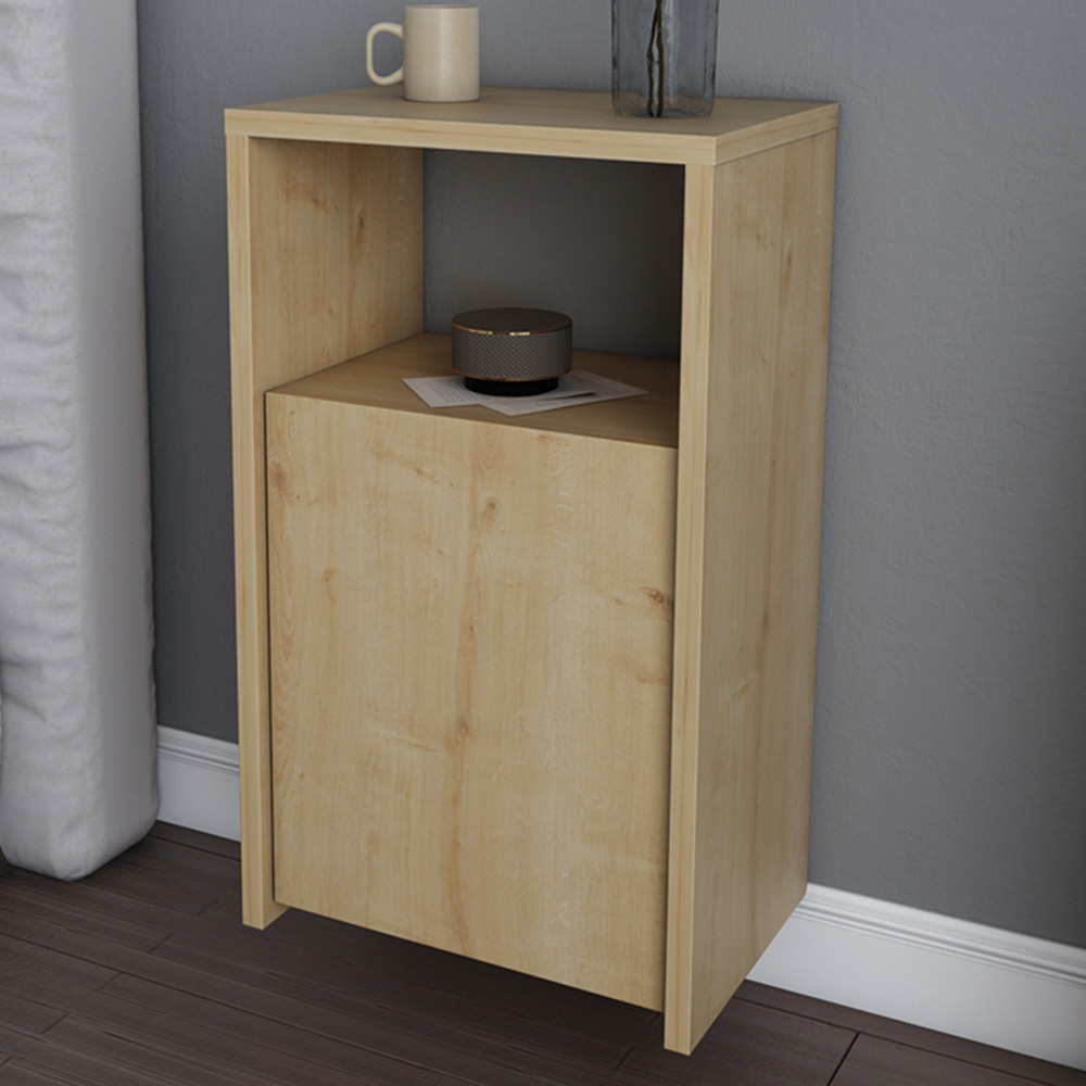 Decorotika Carlin Single Door Single Shelf Oak Bedside Table Image 1