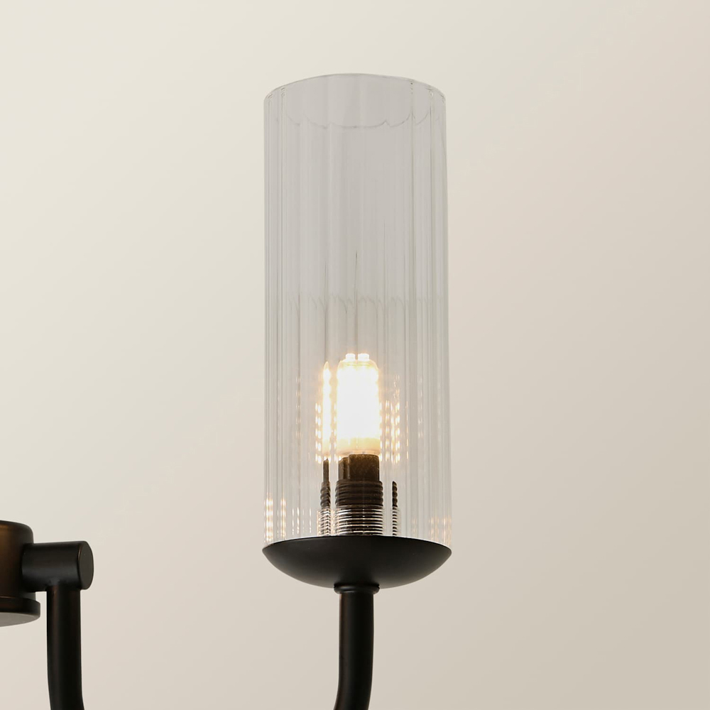 ValueLights Canya Clear Ribbed Shades 3 Way Matte Black Ceiling Light Chandelier with Bulbs Image 4