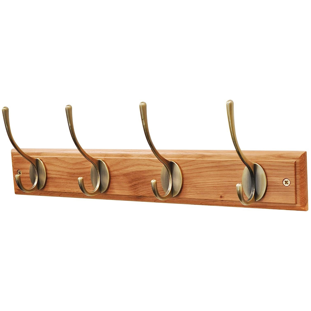 Headbourne Oak and Antique Brass Victorian 4 Hook Coat Rail Image 1