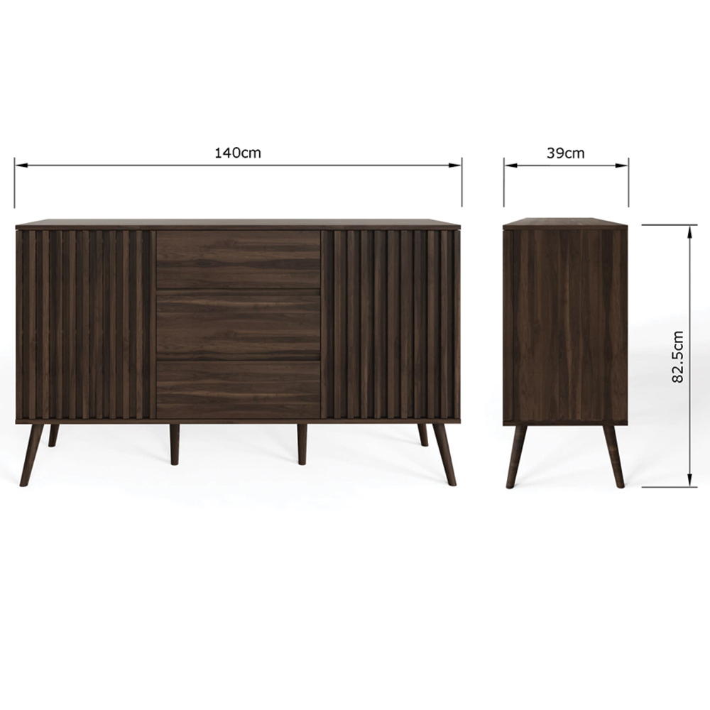 GFW Rowan 2 Door 3 Drawer Walnut Slatted Large Sideboard Image 9