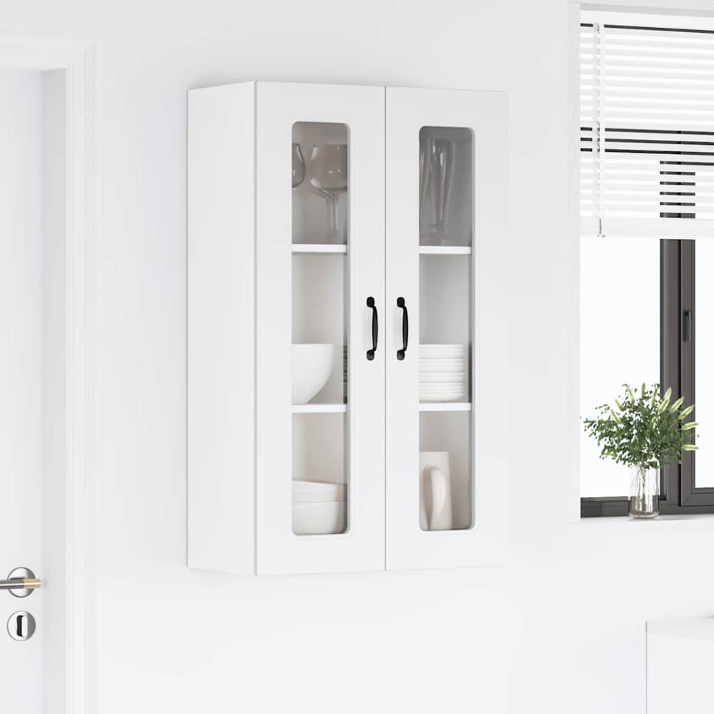 vidaXL 2 Glass Door White Kitchen Wall Cabinet Image 9