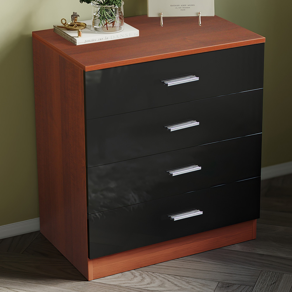 Brooklyn 4 Drawer Walnut and Black High Gloss Chest of Drawers Image 1