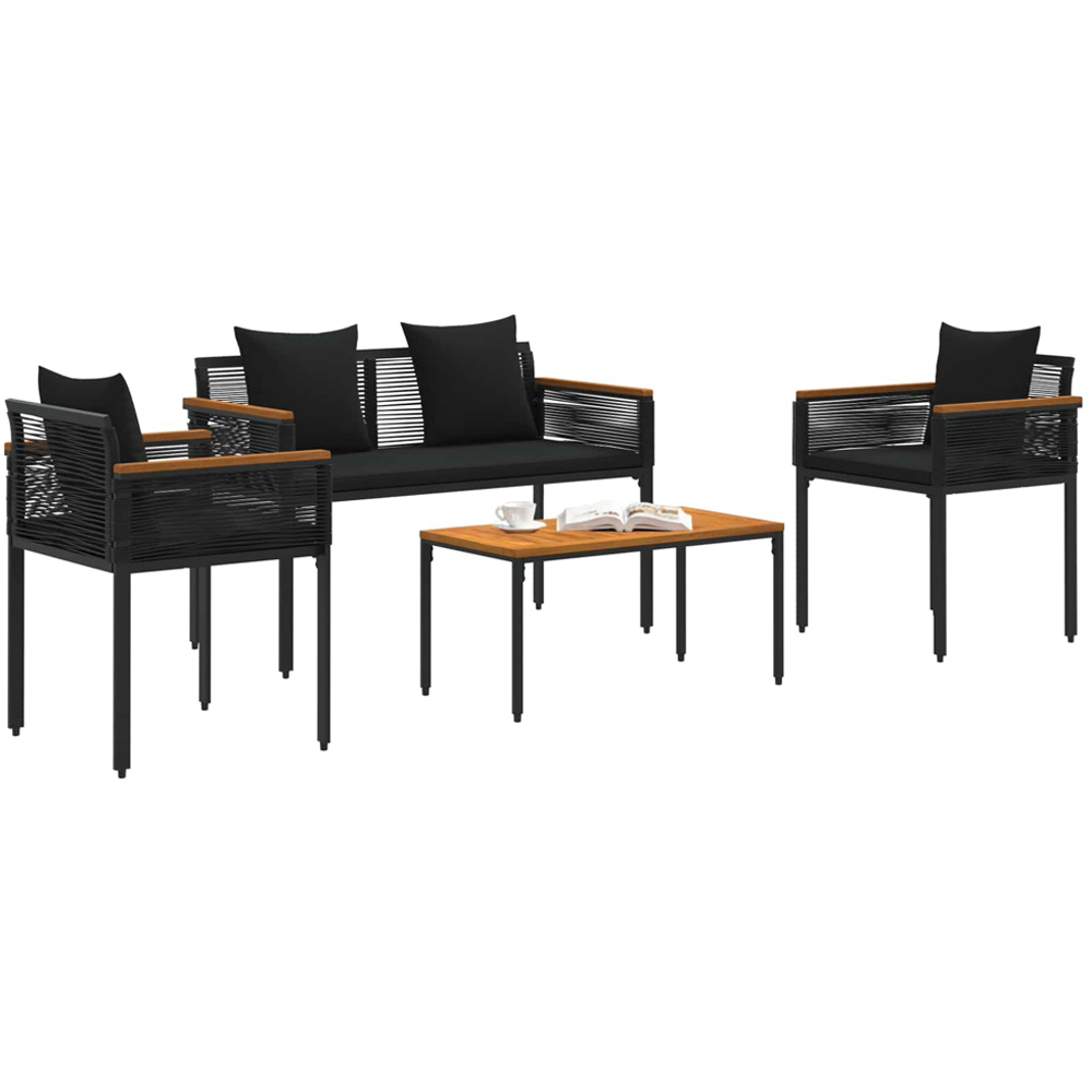 vidaXL 4 Seater Poly Rattan Garden Bistro Set with Cushion Black Image 2