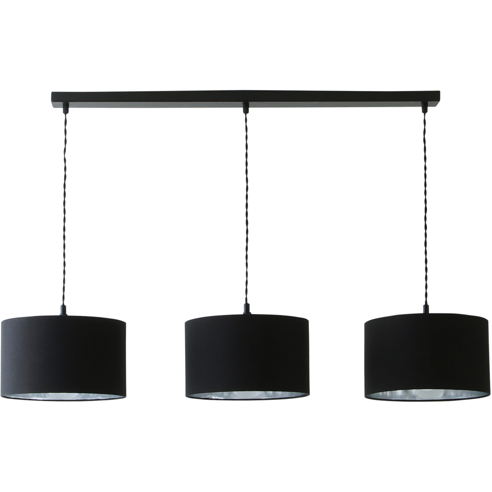 ValueLights Reni Black and Chrome Drum Shade 3 Drop Bar Black Diner LED Ceiling Light Image 1