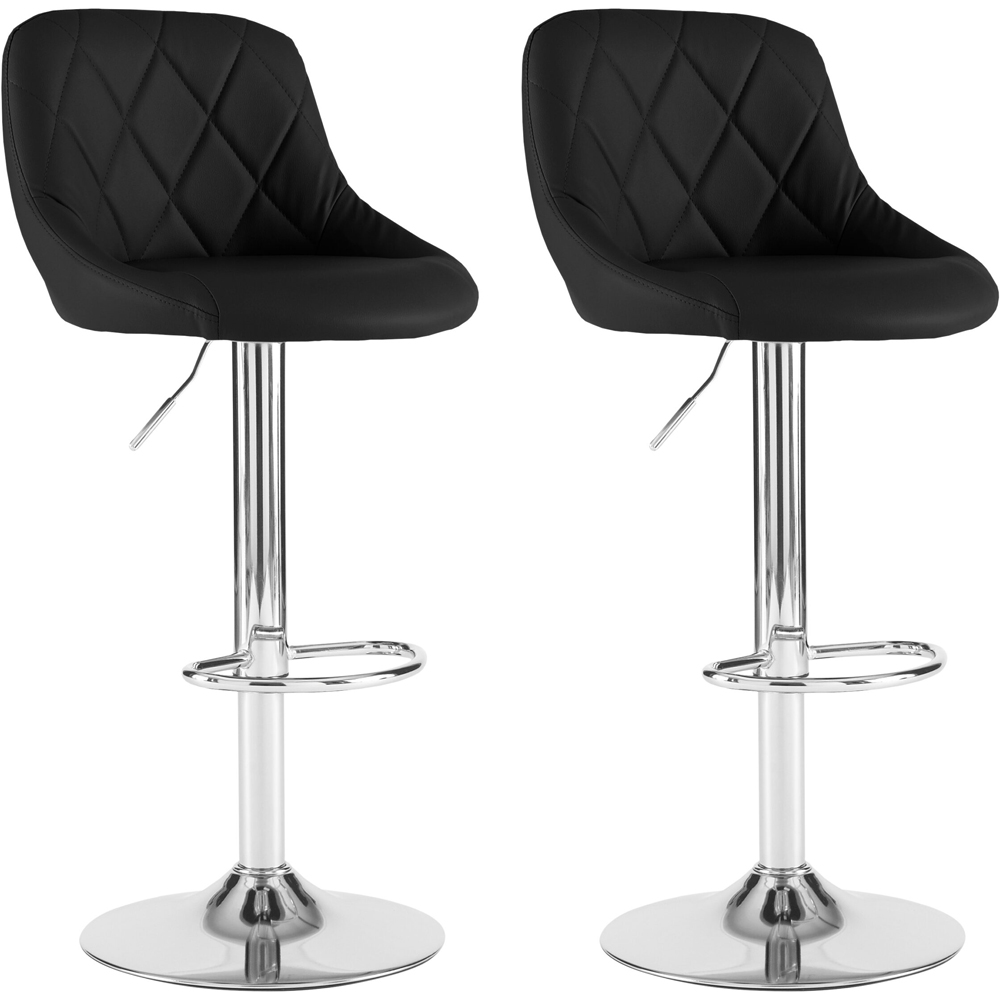 Neo Black and Chrome Leather Bar Stool Set of 2 Image 5