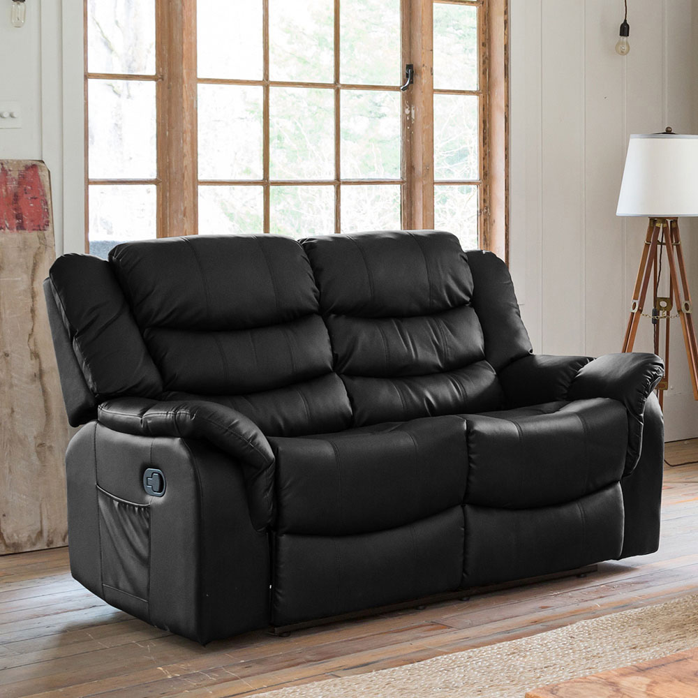 Almeira 2 Seater Black Bonded Leather Recliner Sofa Image 1