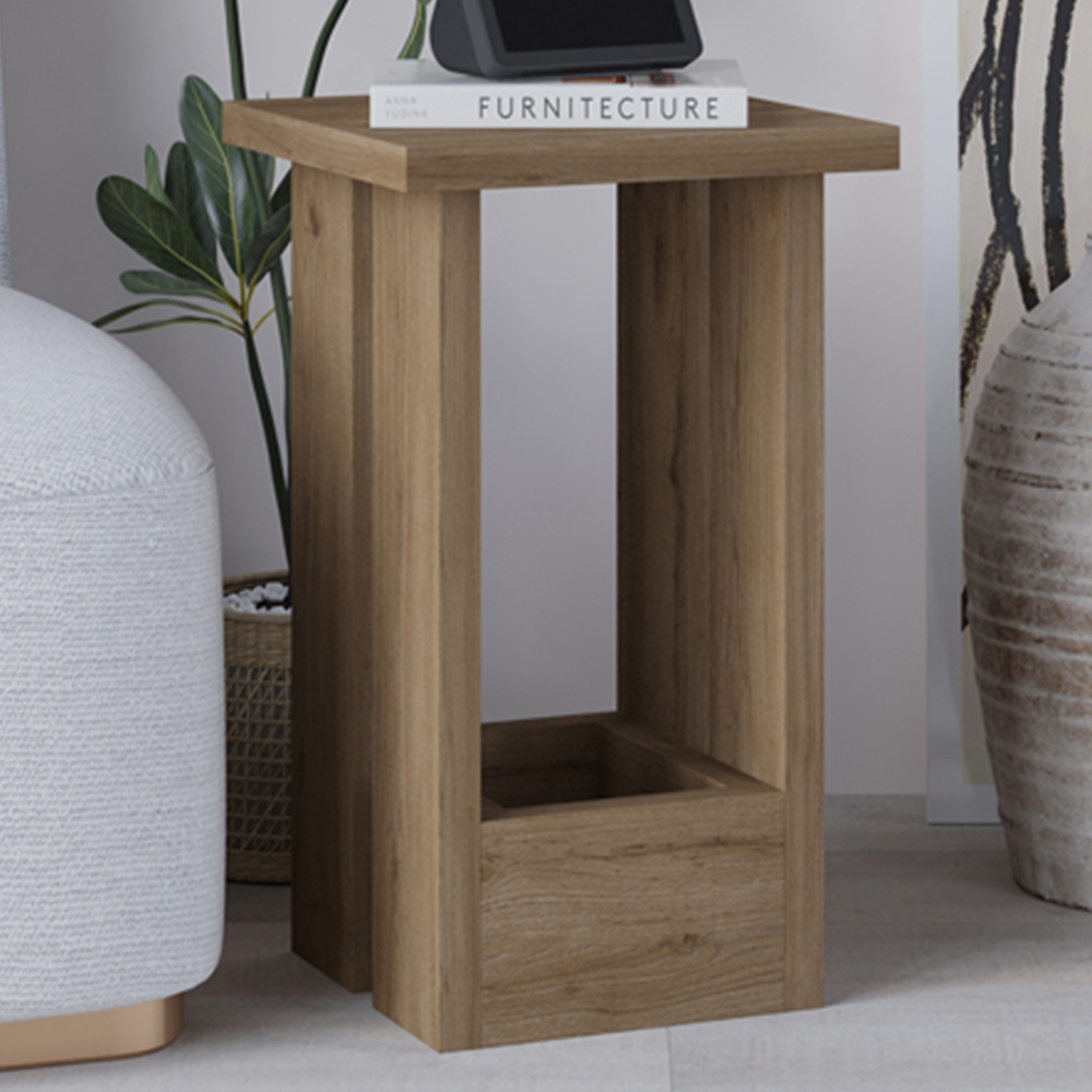Decortie Tasos Single Shelf Dark Oak Effect Minimalist End Table Image 1