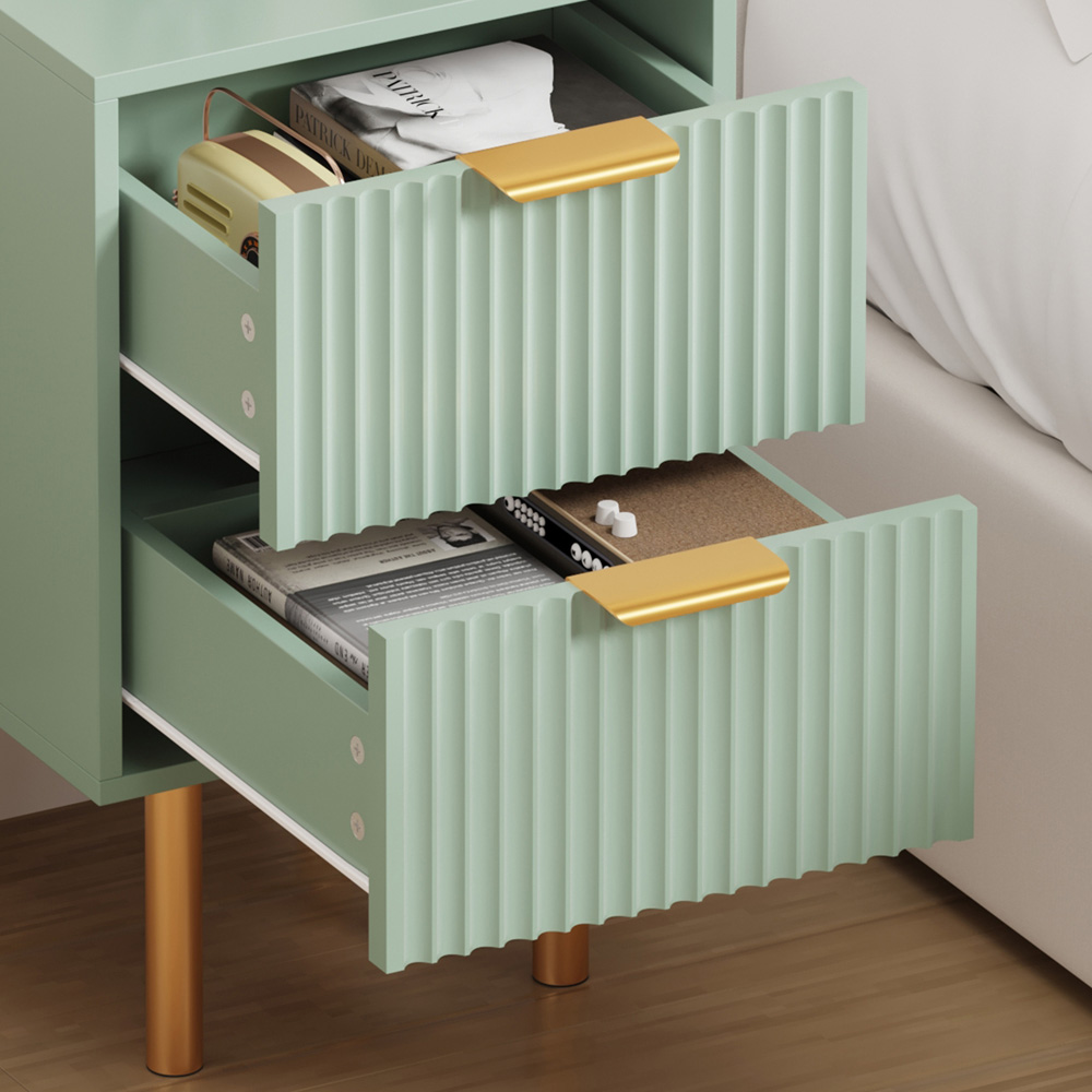 FurnitureHMD 2 Drawer Green Wave Pattern Bedside Table Image 9
