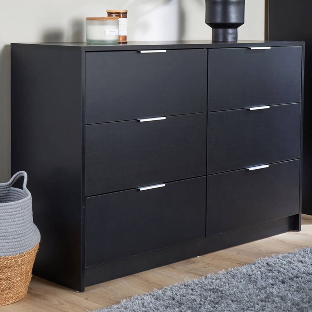 Home Source Phoenix 6 Drawer Black Wide Chest of Drawers Image 1
