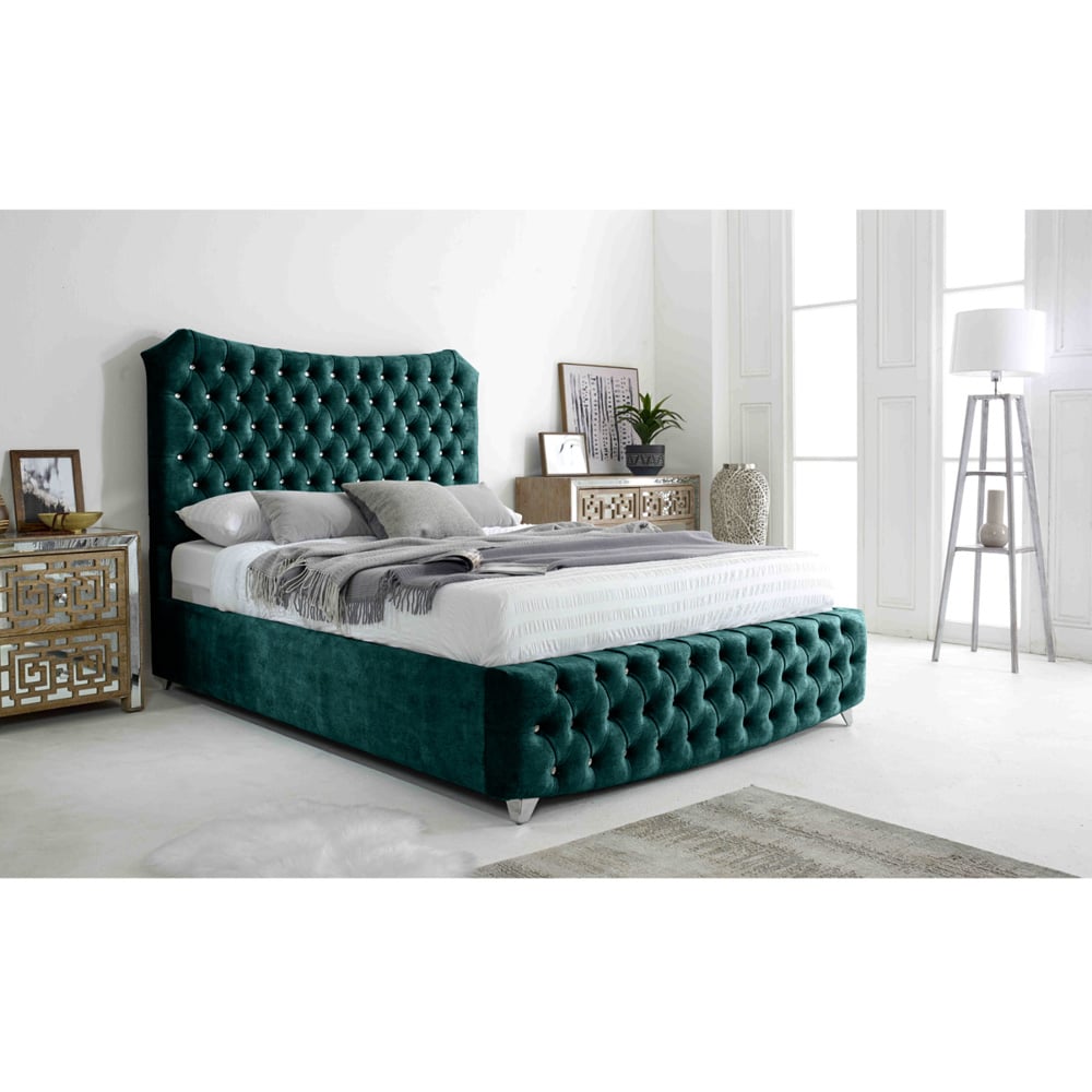 Eleganza Valentino Super King Size Ocean Marble Fabric Bed with Chesterfield Headboard and Footboard Image 7