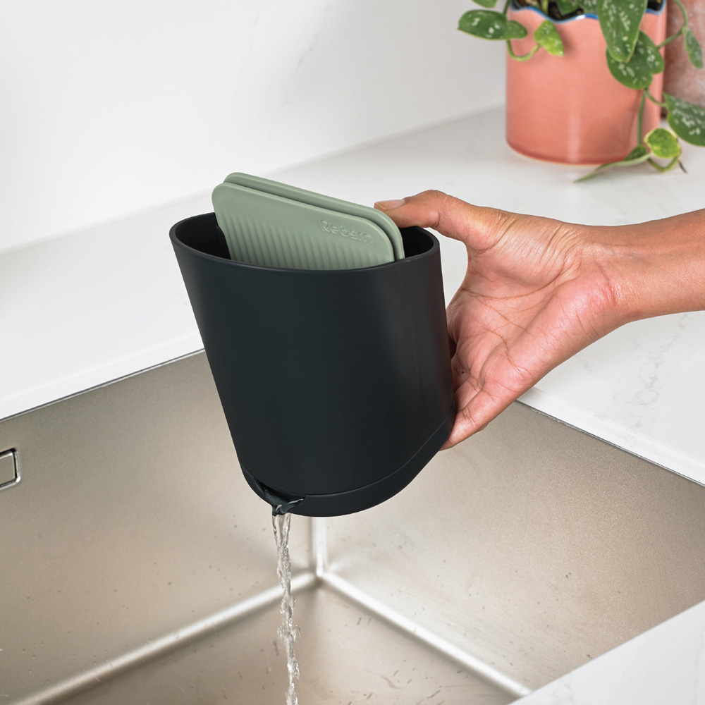 ReBorn Charcoal Grey and Sage Green Compact Plastic Cutlery Drainer with Knife Safety Slot Image 7