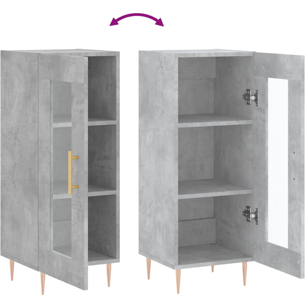 vidaXL Single Glass Door Concrete Grey Wooden Sideboard Image 9