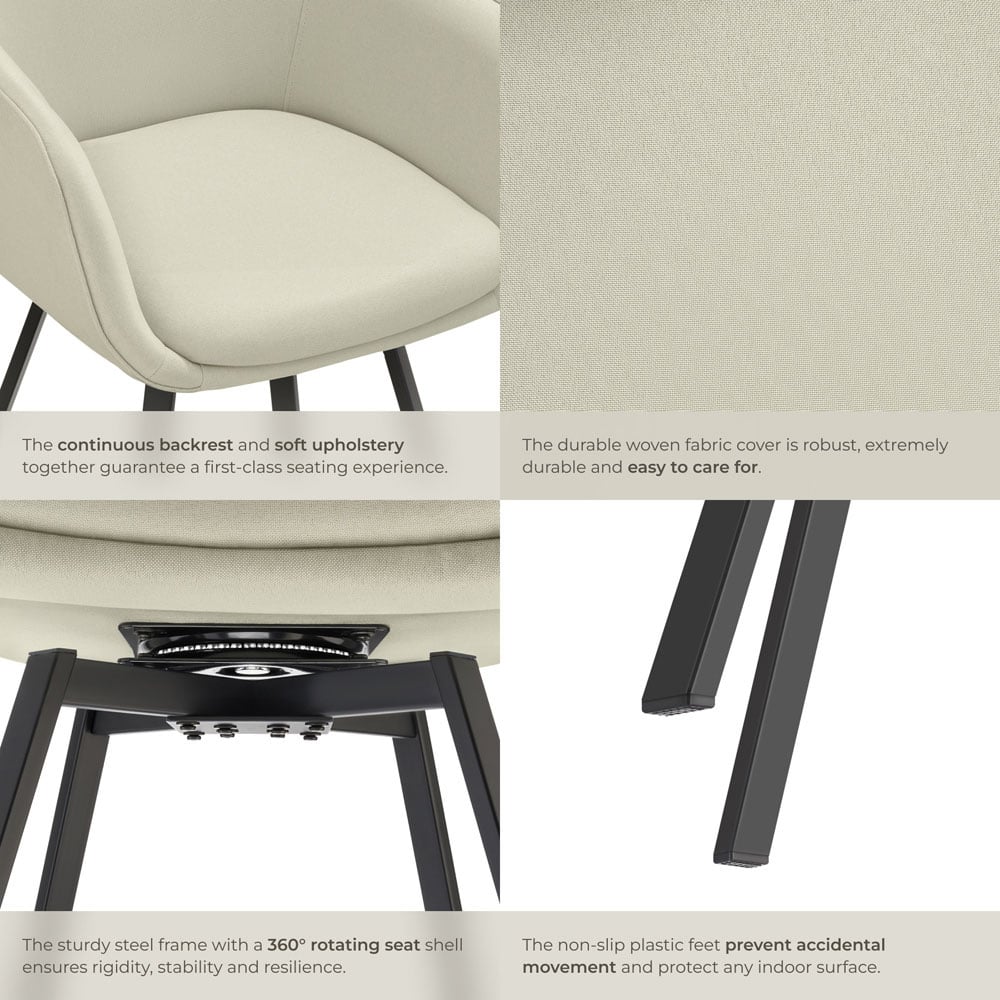 tectake Hellen Set of 4 Cream and Black Shell Shaped Velvet Accent Chair Image 5