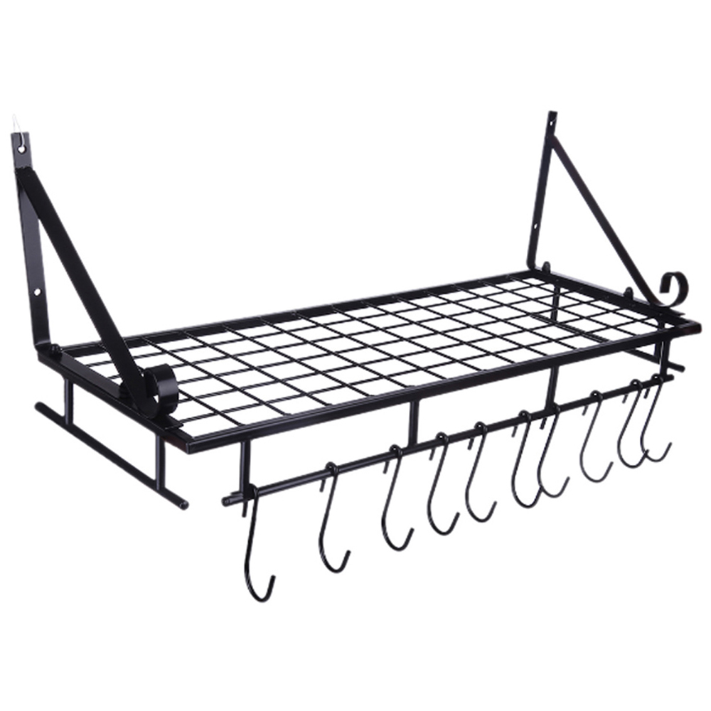 Living And Home WH0664 Black Metal Wall Hanging Kitchen Pot Rack Image 1