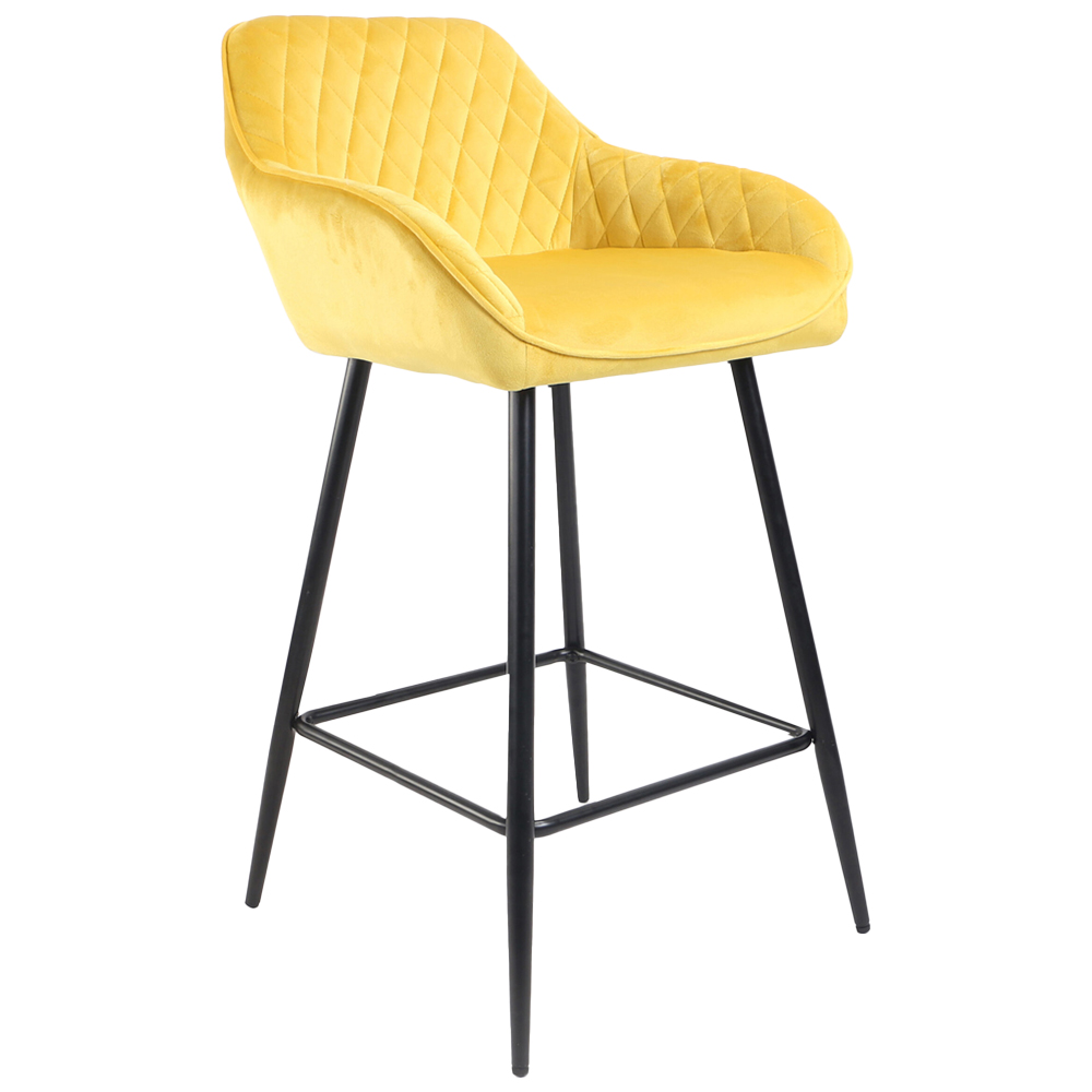 Neo Yellow Crushed Velvet Diamond Quilted Bar Stool Set of 2 Image 3