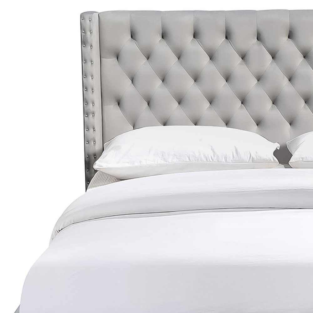 Brooklyn King Size Light Grey Plush Velvet Storage Ottoman Bed with Winged Headboard Image 3