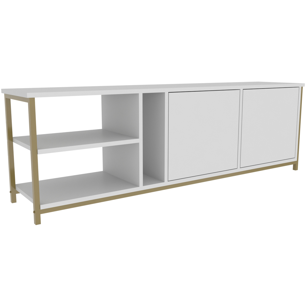 Decorotika Primrose 2 Door 3 Shelf Gold and White TV Stand for 72 inch TV Image 2