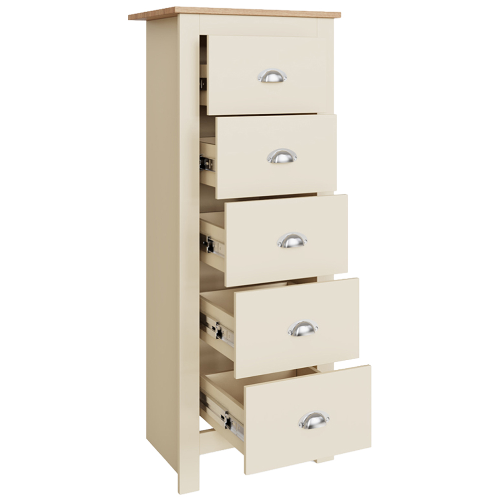 GFW Lancaster 5 Drawer Cream Tall Boy Chest of Drawers Image 4