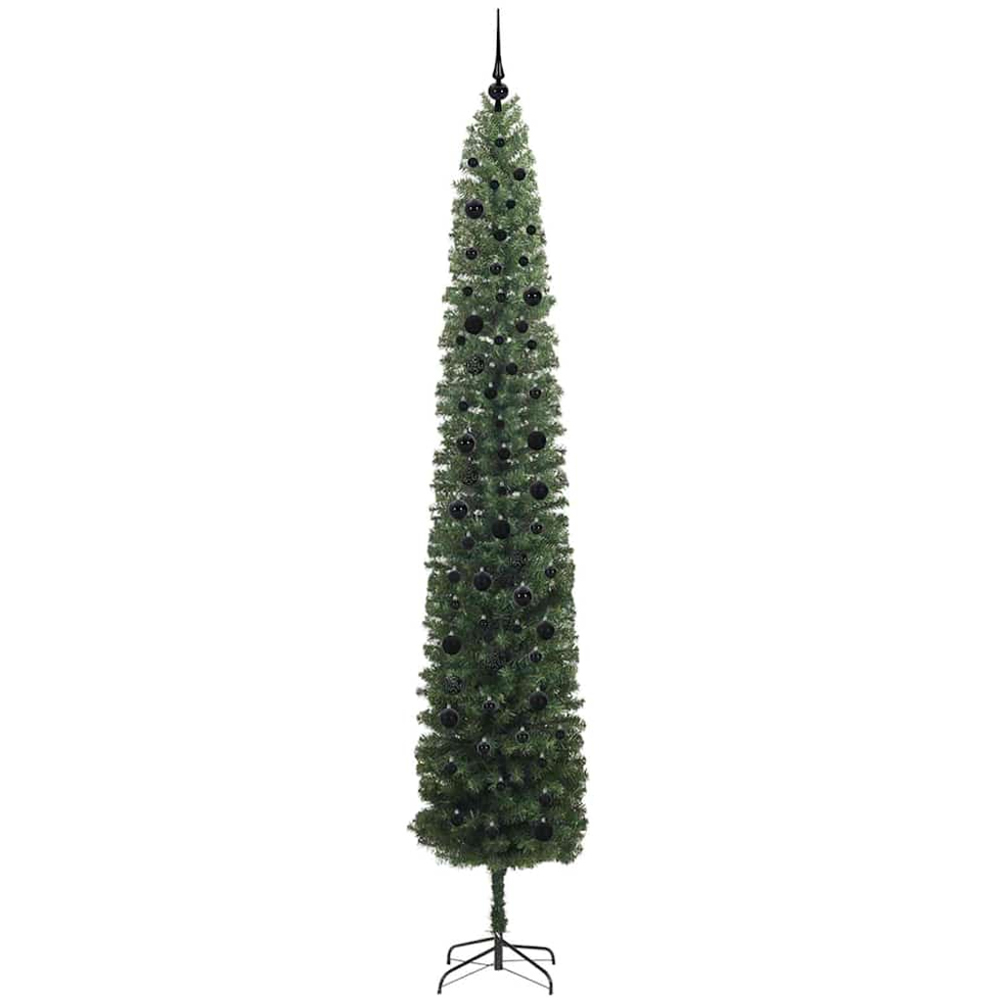 vidaXL Green Artificial Christmas Tree with LEDs Black Decoration Ornaments 9ft Image 4