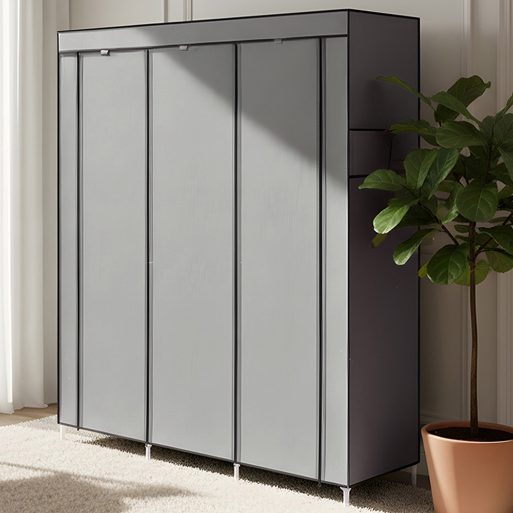 Living and Home 8 Shelf Silver and Grey Portable Fabric Wardrobe Image 1