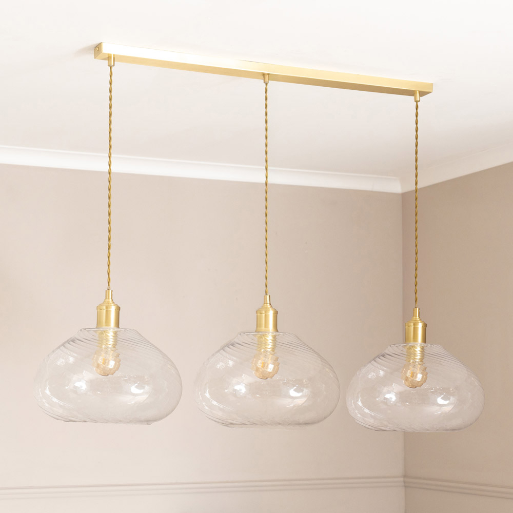 ValueLights Corinne Twill Glass 3 Drop Brushed Gold Diner LED Ceiling Pendant Light Image 4