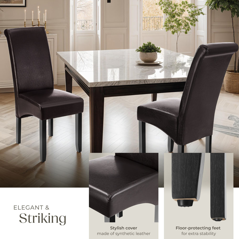tectake Brown Faux Leather High Backrest Dining Chair Image 4
