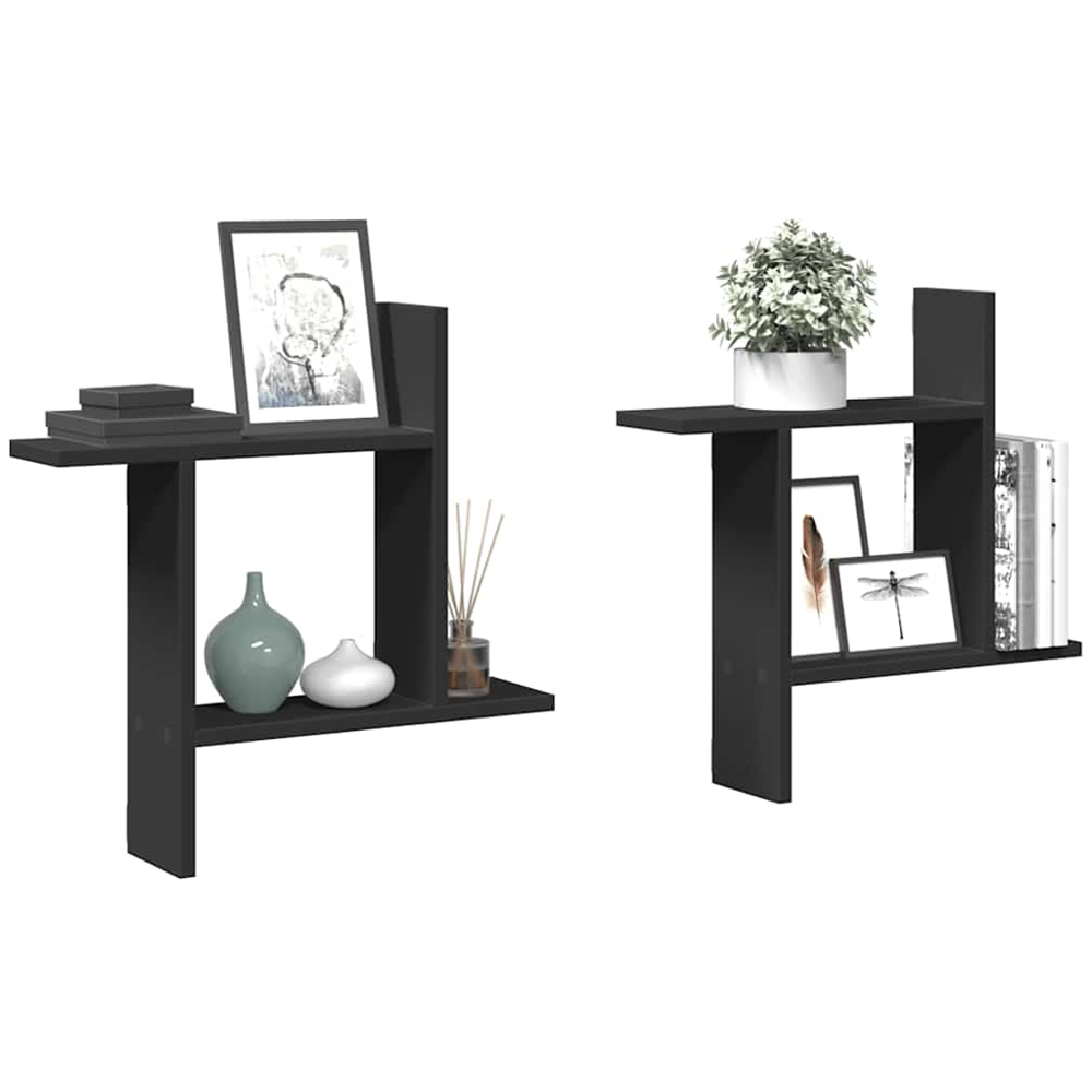 vidaXL 50 x 12 x 50cm Set of 2 Black Wall Shelf Image 3