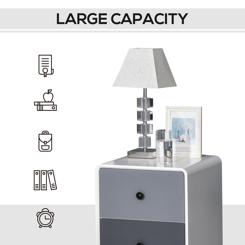 Portland 2 Drawer Modern White and Grey Bedside Table Image 3