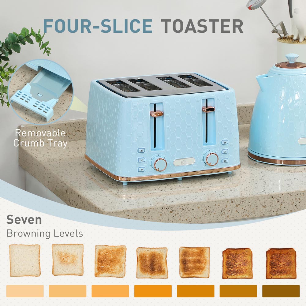 HOMCOM 800-180V71LB 1.7L Light Blue and 4 Slice Toaster Set Image 5