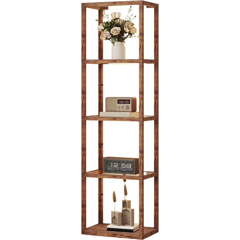 HOMCOM 4 Shelf Rustic Brown Glass Dimmable LED Floor Lamp Image 1
