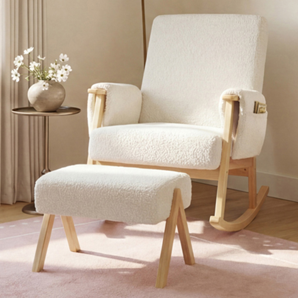 Bebe & Beyond Storyteller Off White Teddy Nursing Chair and Stool Image 1