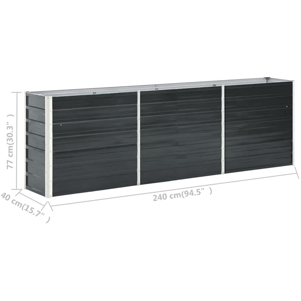 vidaXL Anthracite Galvanised Steel Raised Garden Bed 77 x 40 x 240cm Image 7
