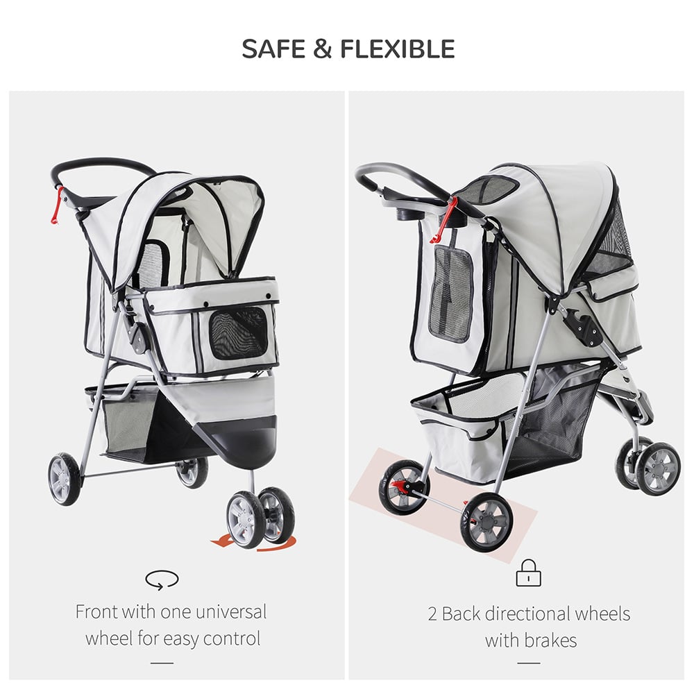 PawHut Grey Cat Puppy Pet Stroller with 3 Wheels Image 5
