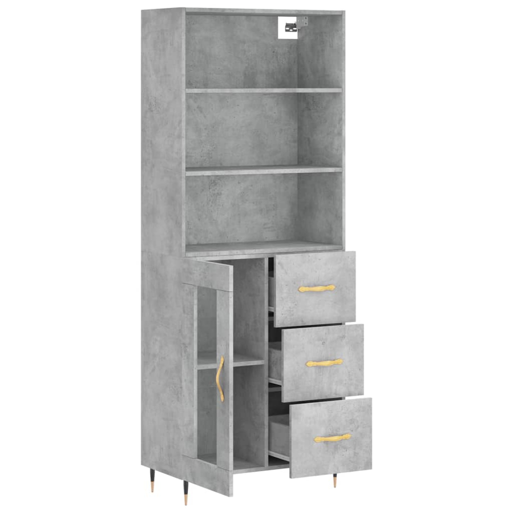 vidaXL Single Door 3 Drawer 3 Shelf Concrete Grey Highboard Image 4