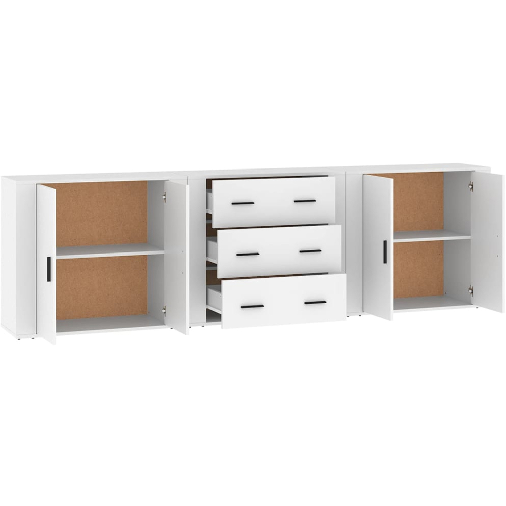 vidaXL 4 Door 3 Drawer White Sideboard 3 Piece Image 4