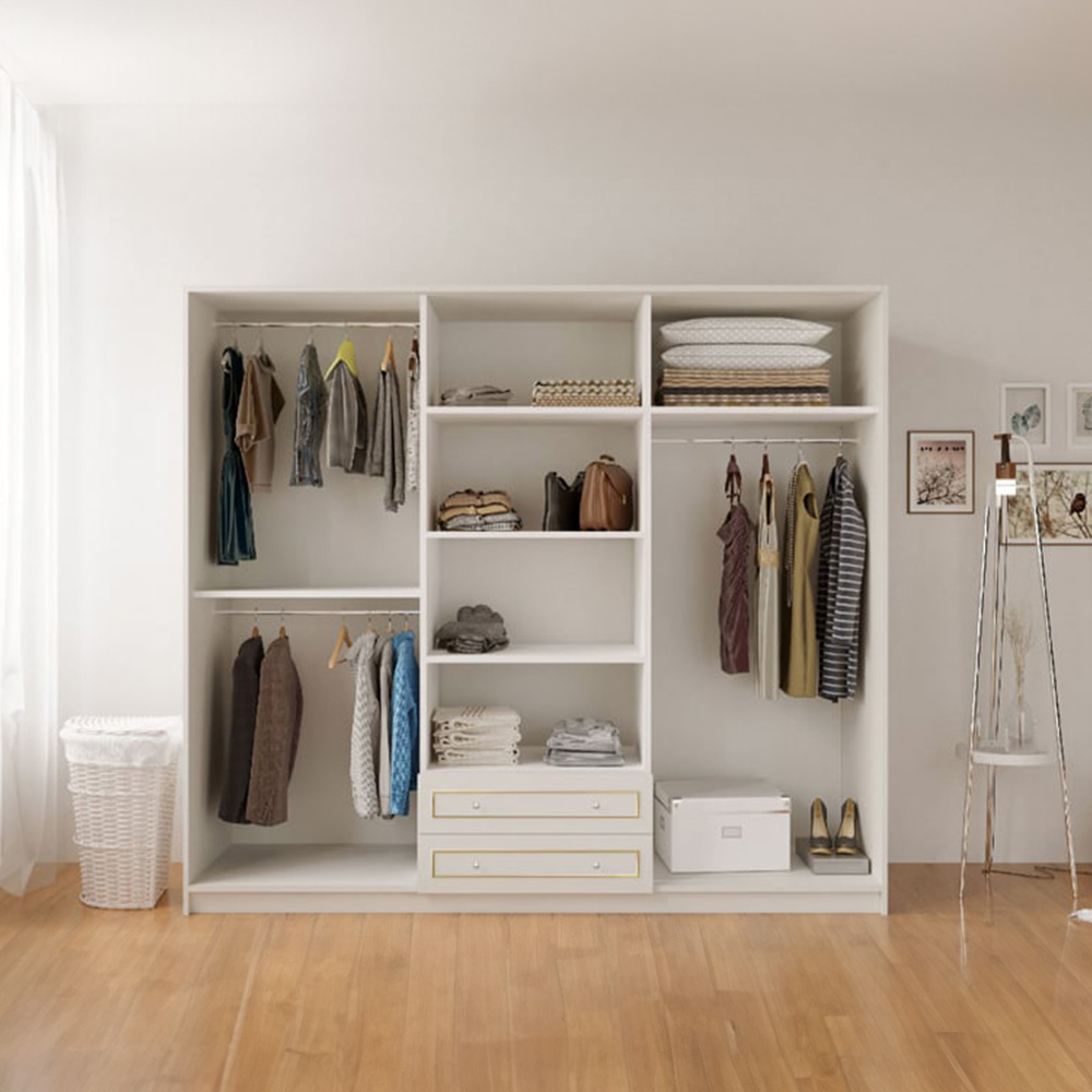 Evu MARIE 6 Door 2 Drawer Gold and White XL Wardrobe Image 6
