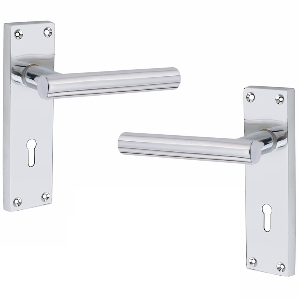 Golden Grace Victorian Straight T-Bar Polished Chrome Lock Handles and 3 Lever Lock Set Image 2