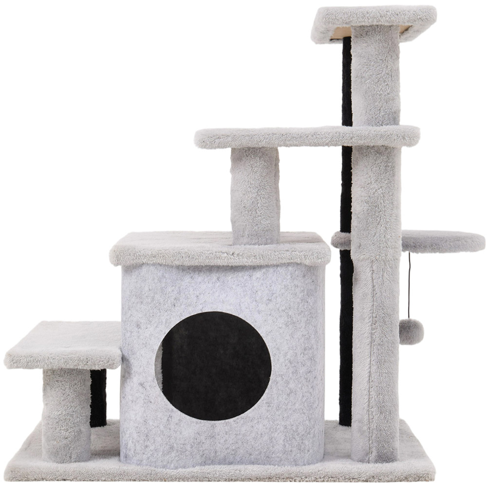 H&O Direct 4 Tier Pet Stairs with Soft Flannel Fabric and Hanging Ball Image 3