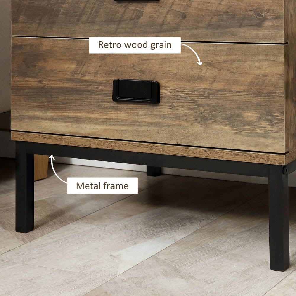 Portland 2 Drawer Brown and Black Bedside Table Image 6