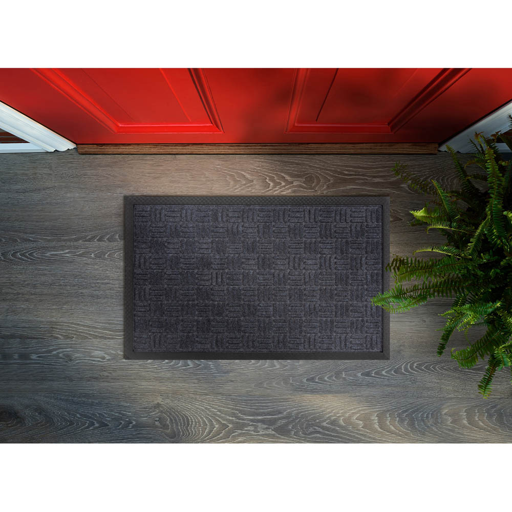 Millbrook Grey Embossed Crossed Doormat 45 x 75cm Image 2