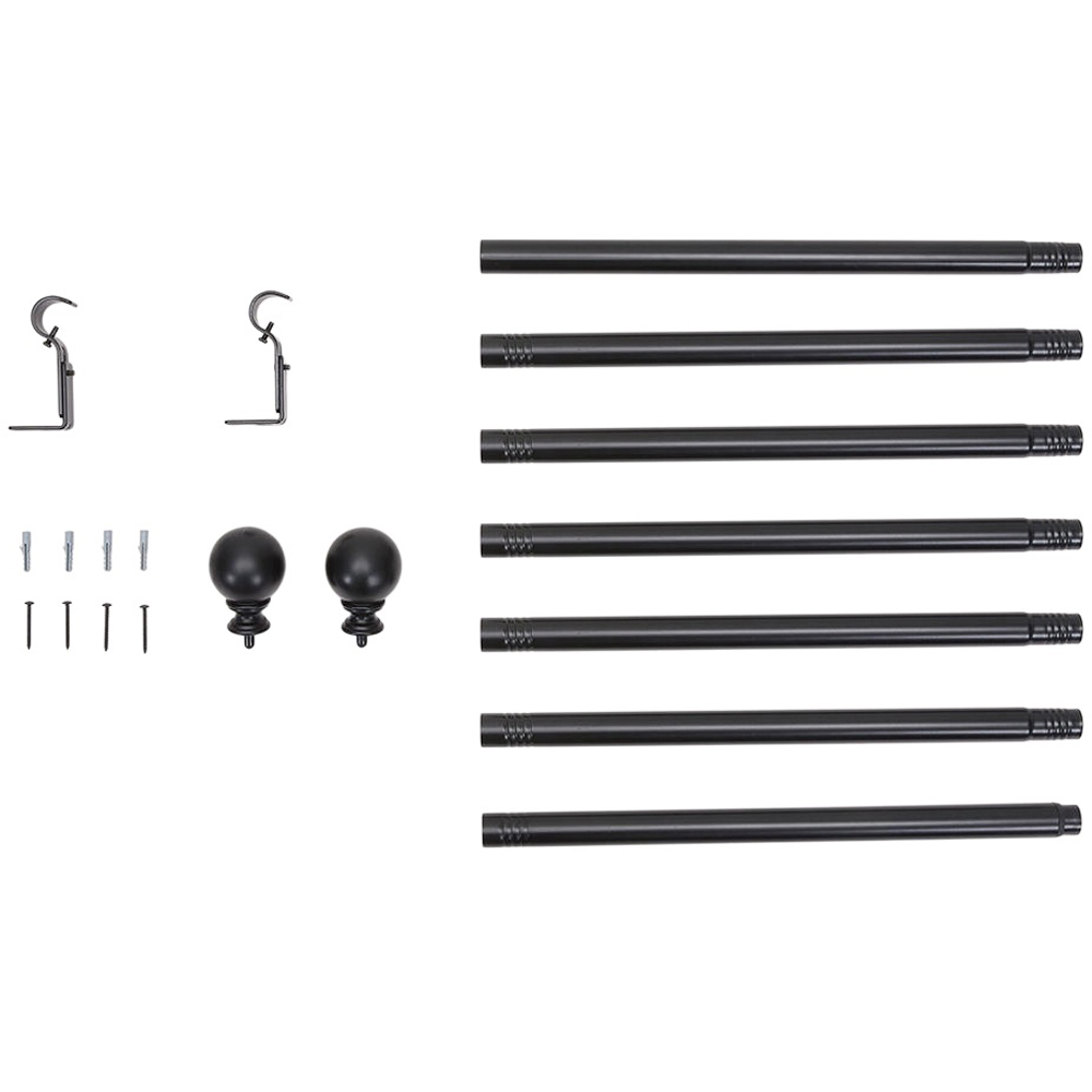 Living and Home 168-304cm Glossy Black Telescopic Curtain Pole with Brackets and Ball Finials Image 1