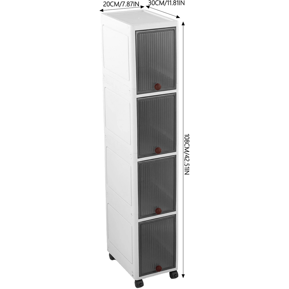 Living and Home 4 Shelf Grey Plastic Transparent Slim Storage Cabinet with Wheels Image 8