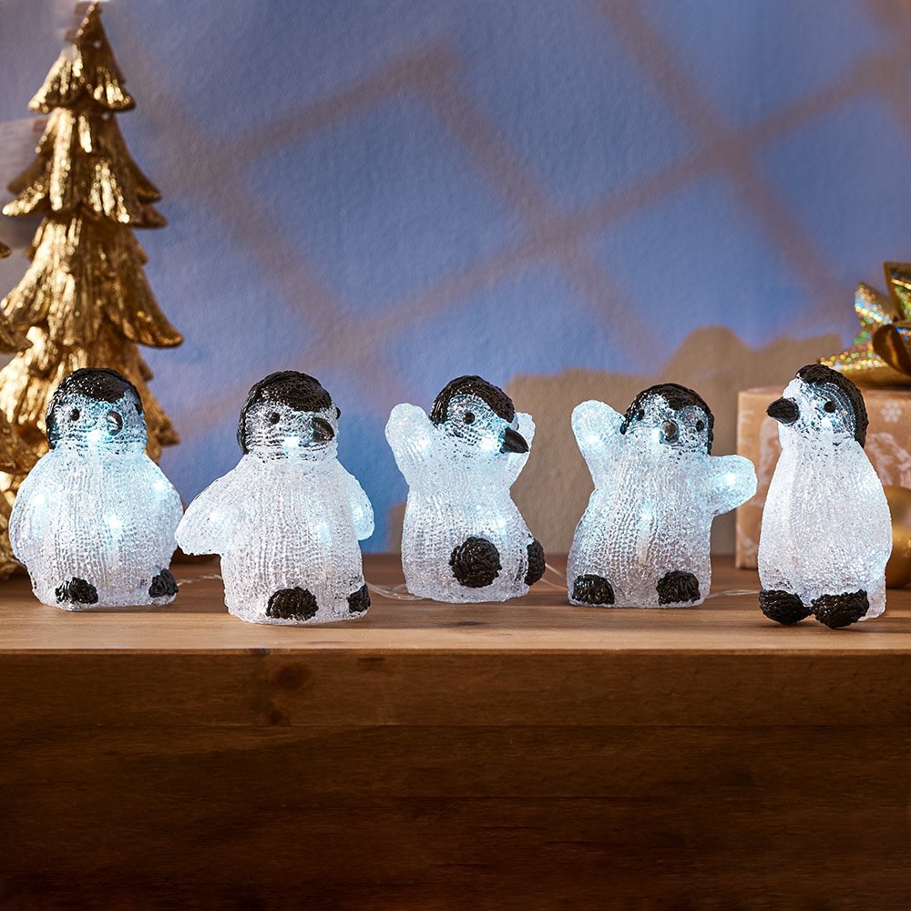 Wilko Battery Operated Acrylic Light Up Penguins Set Of 5 Image 1