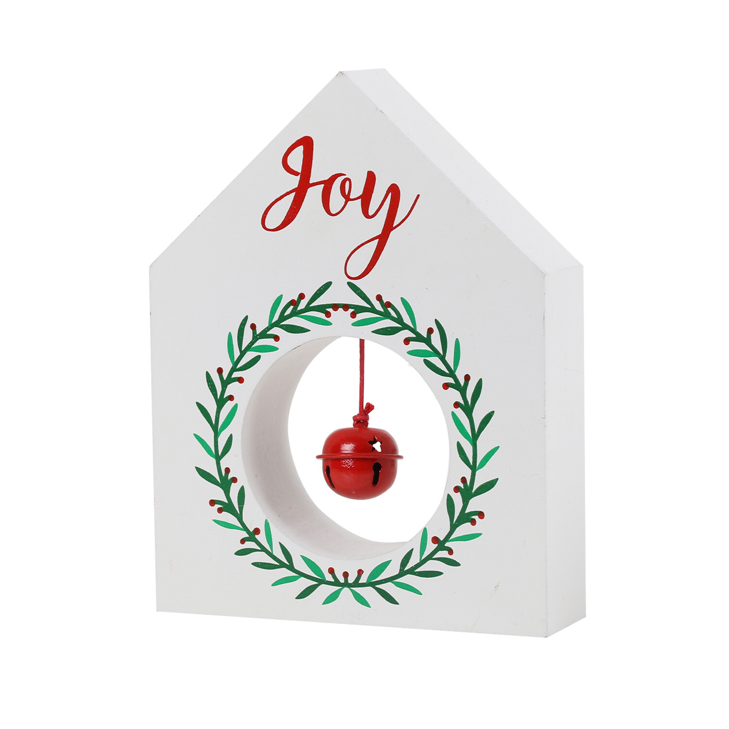 Christmas Wooden House Block with Bell - White Image 2