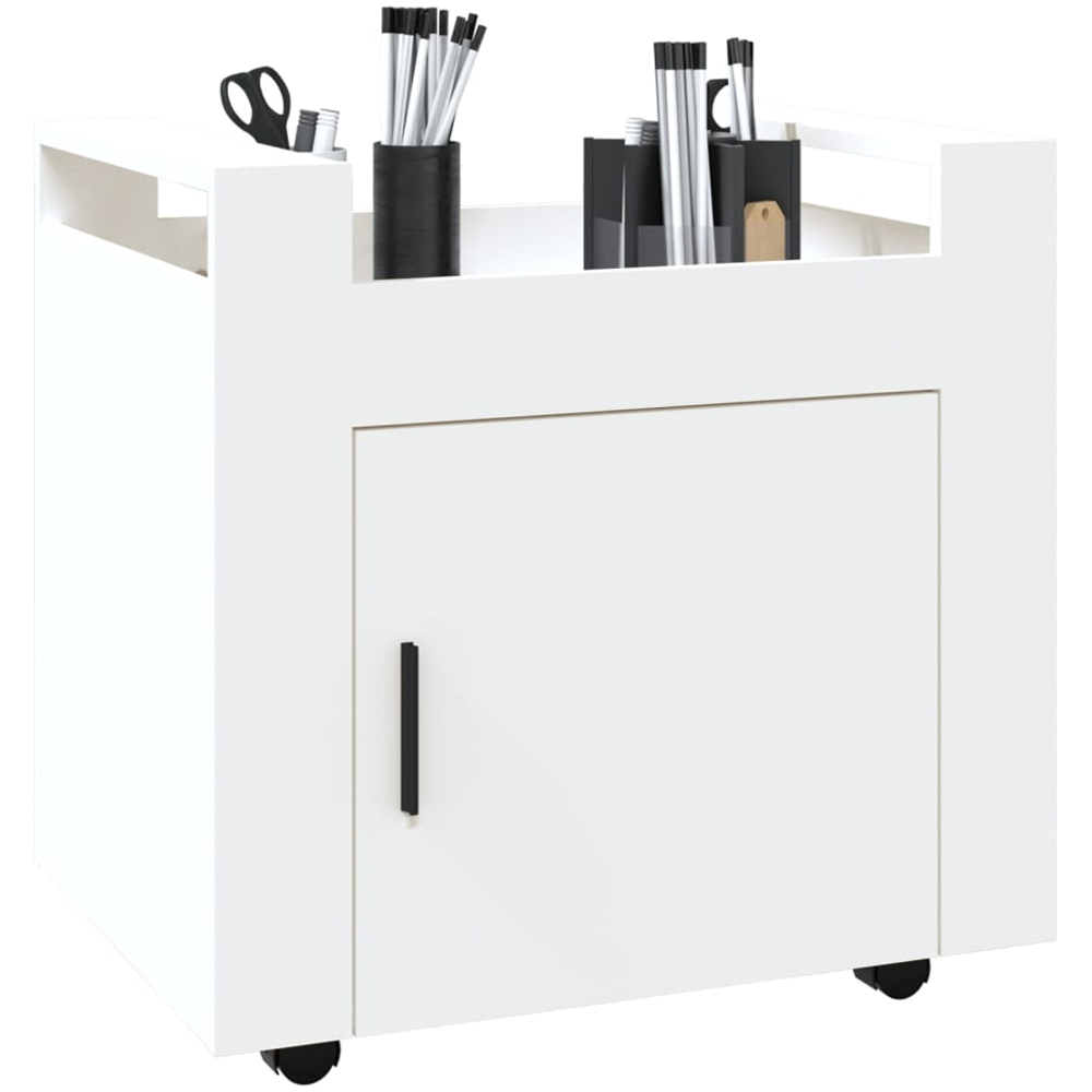 vidaXL Single Door Single Shelf White Wooden Desk Trolley Image 3