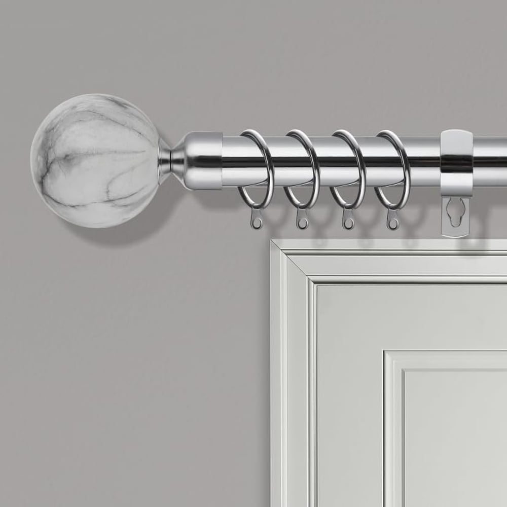 Home Treats 40 to 218cm Extendable Chrome Metal Marble Curtain Pole Image 2