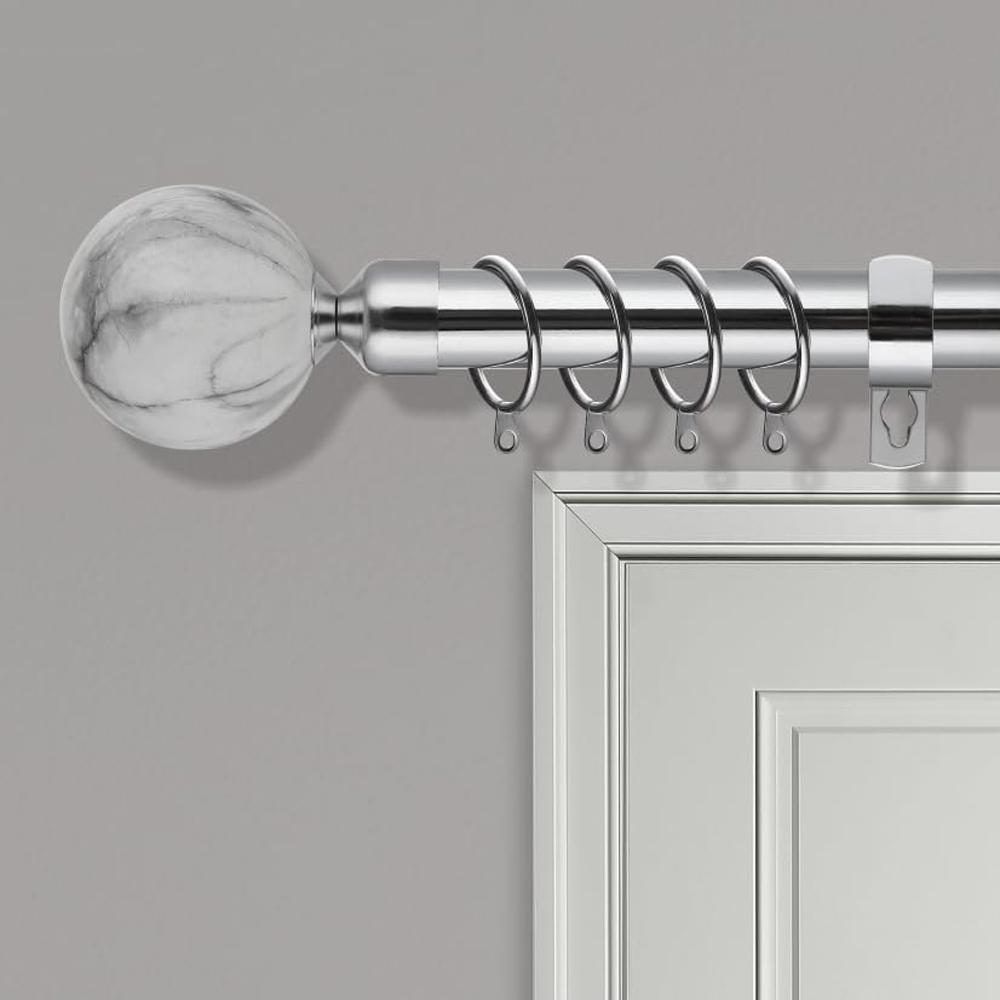 Home Treats 40 to 325cm Extendable Chrome Metal Marble Curtain Pole Image 2
