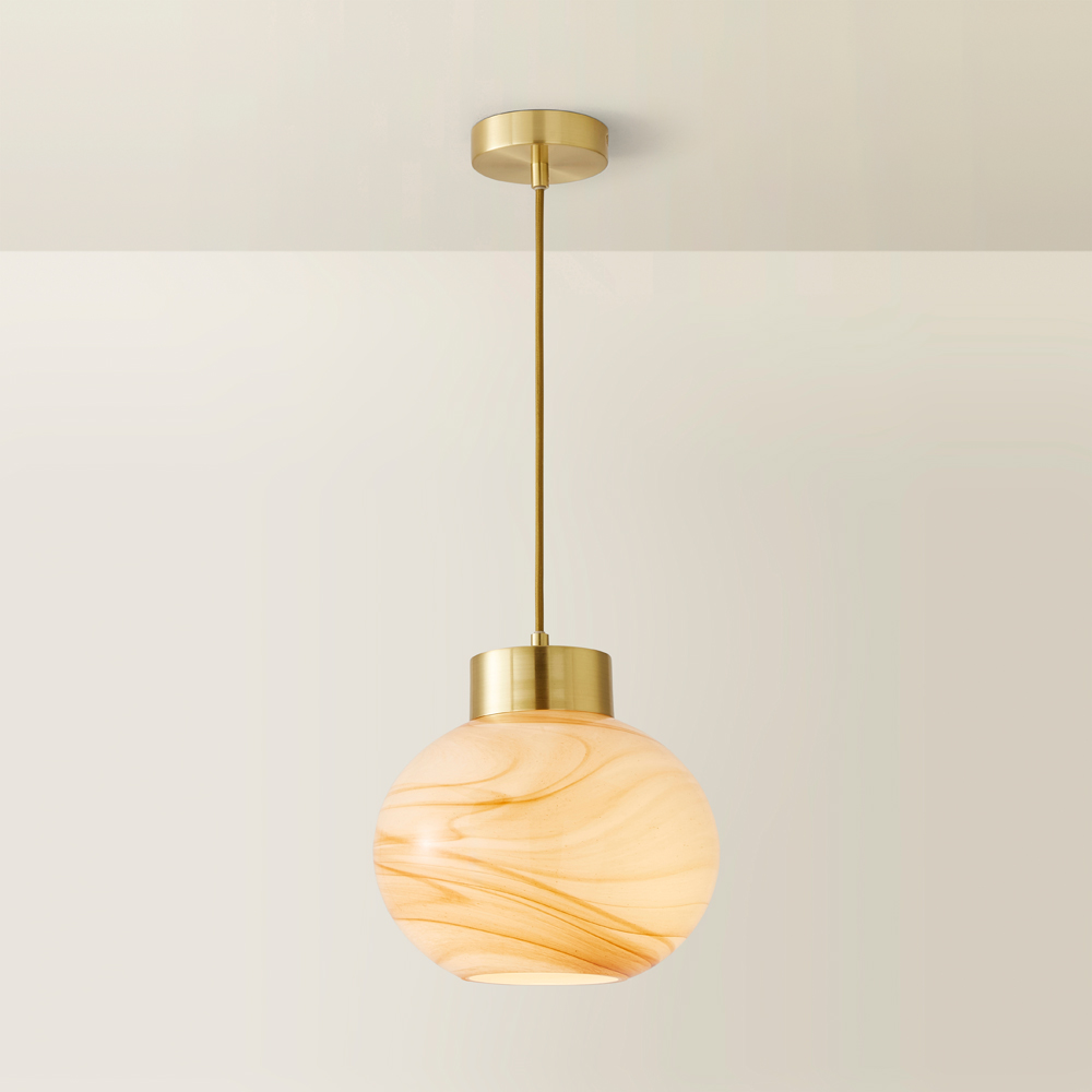 ValueLights Sookie Alabaster Glass Brushed Gold Capped LED Ceiling Pendant Light Image 5