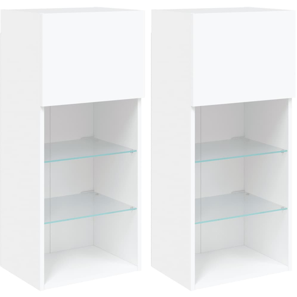 vidaXL Single Door 3 Shelf White Wooden TV Cabinet with LED Set of 2 Image 2