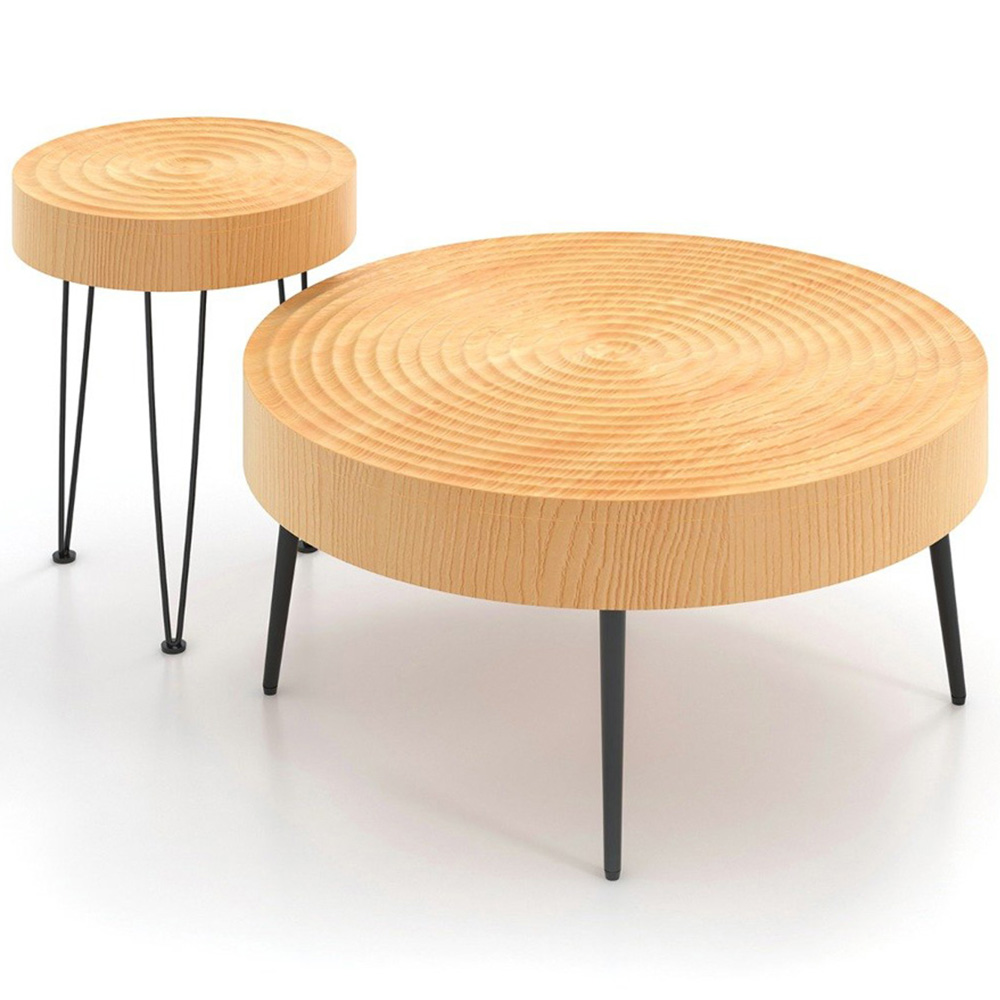 Costway Solid Wood Round Coffee Table Set of 2 Image 2